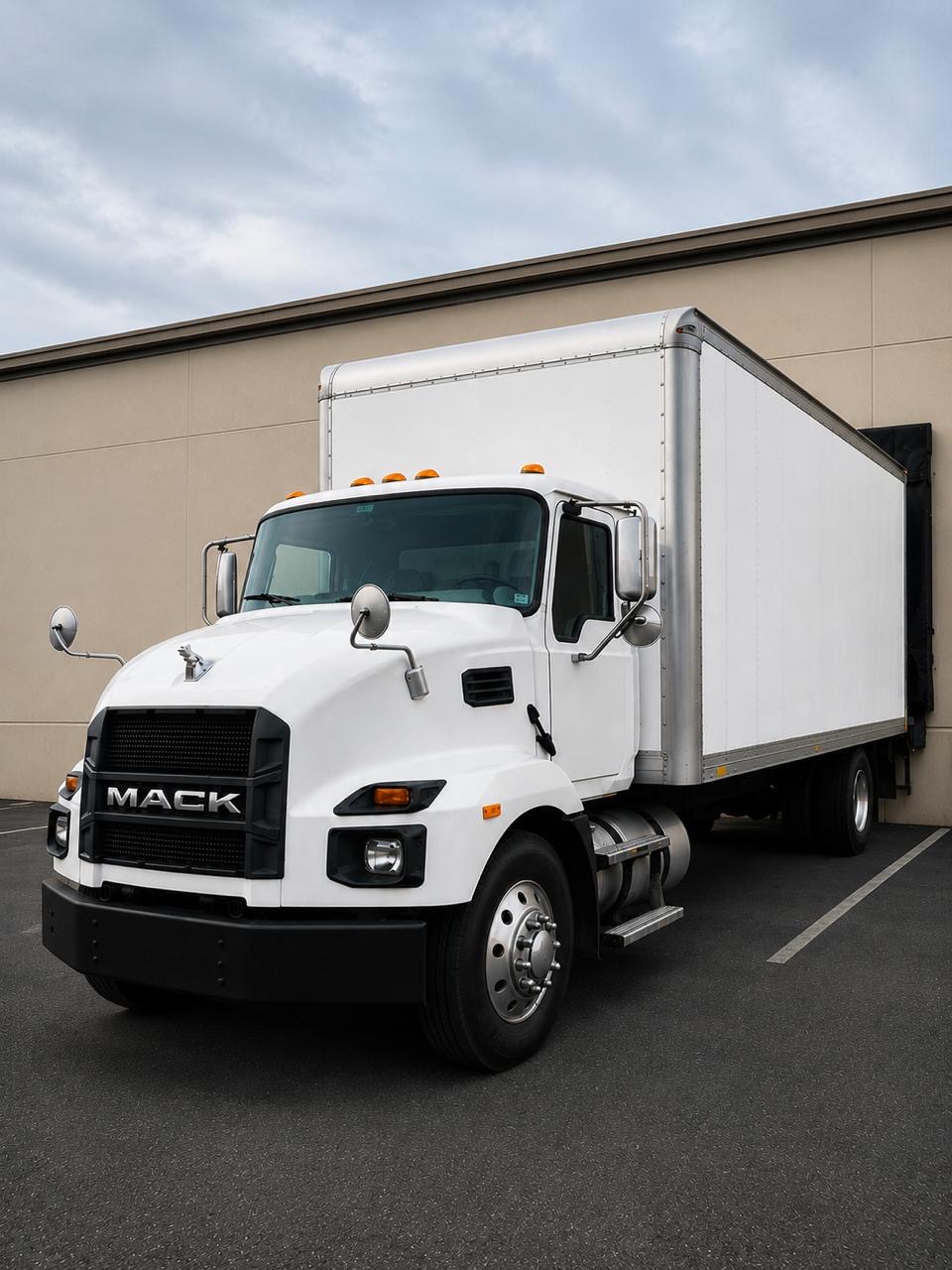 Box truck with lift gate at loading dock